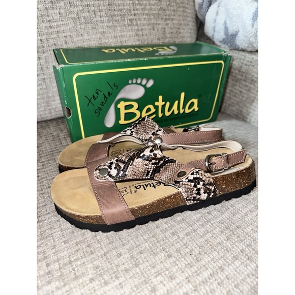 Birkenstock Betula Brown Snakeskin Print Sandals Slingback Buckle 8 39 NIB - Picture 1 of 7